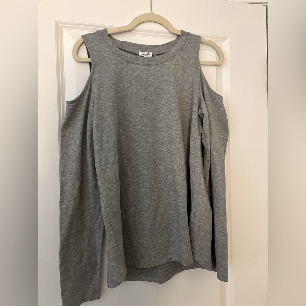 Splendid Cold Open Shoulder Long Sleeve Heather Grey Shirt NWT L
